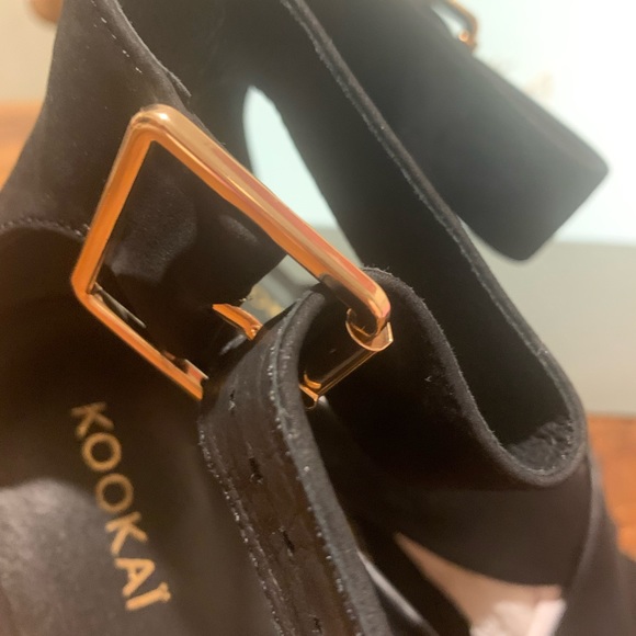 KOOKAI Sz 39 Black Jennifer heels Leather Upper Wooden Platform Heels NWT 🤎 - Picture 7 of 11